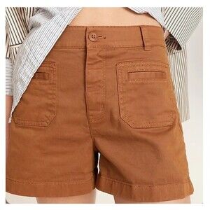 J.Crew Brown Chino Shorts Womens 6 High Rise Stretch Cotton Patch Pockets